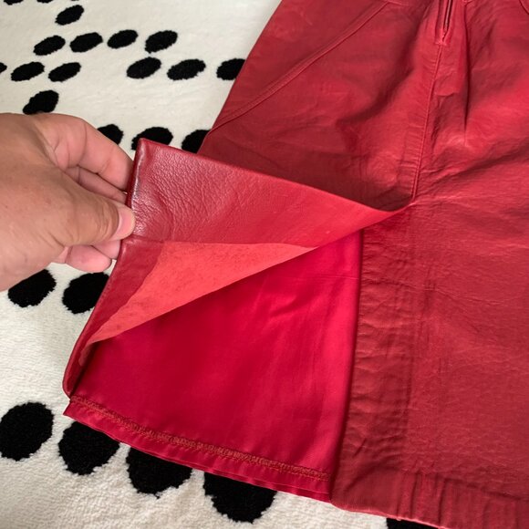 Vintage 90s Originaux Par Pablo Red Leather Pencil Midi Skirt - Picture 5 of 12